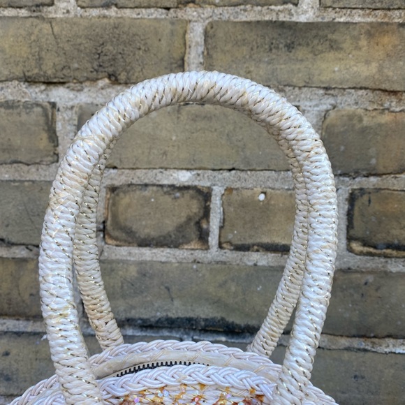 White Paper Woven Peach Sparkle Raffia Flowers Bags by Dormar, Made in Japan - Picture 4 of 10